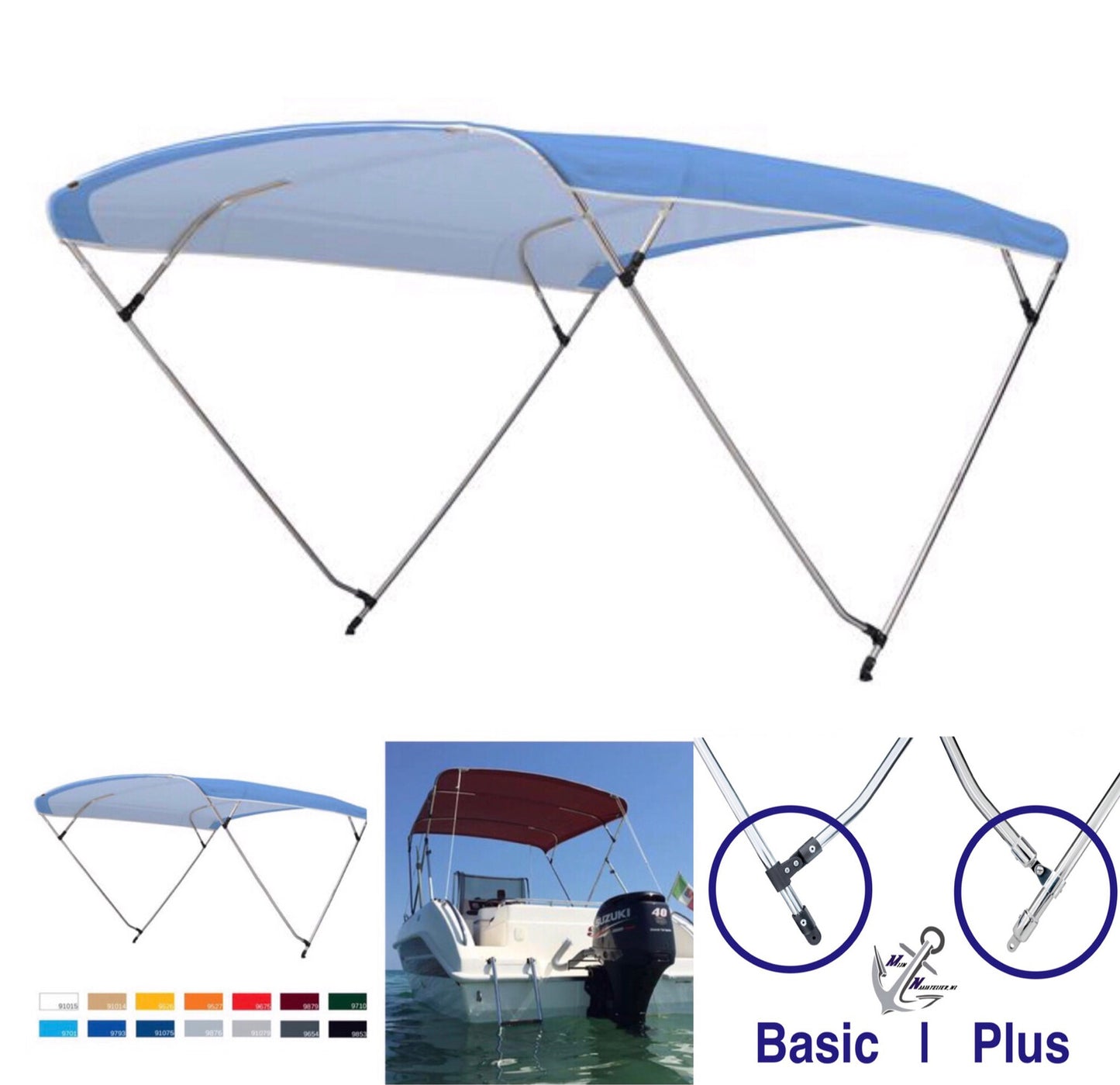 Basic Biminitop Edelstahl (Länge 230 cm)