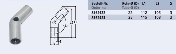 Relingskoppling 140 grader rostfritt stål