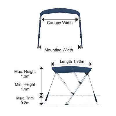 Oceansouth Biminitop (Lengte 183 cm / Breedte 150 -170 cm)