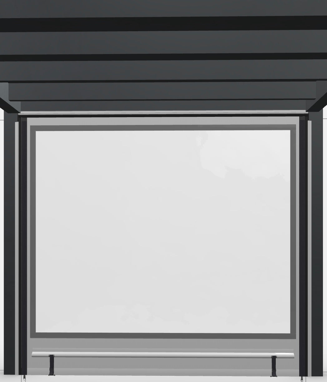 Op de palen binnenkant met caravanrails en ritsen