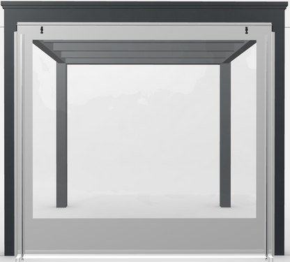 Op de palen buitenkant met caravanrails en ritsen