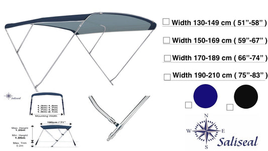 Uitverkoop | Biminitop Saliseal 3 bow RVS (Lengte 180cm)